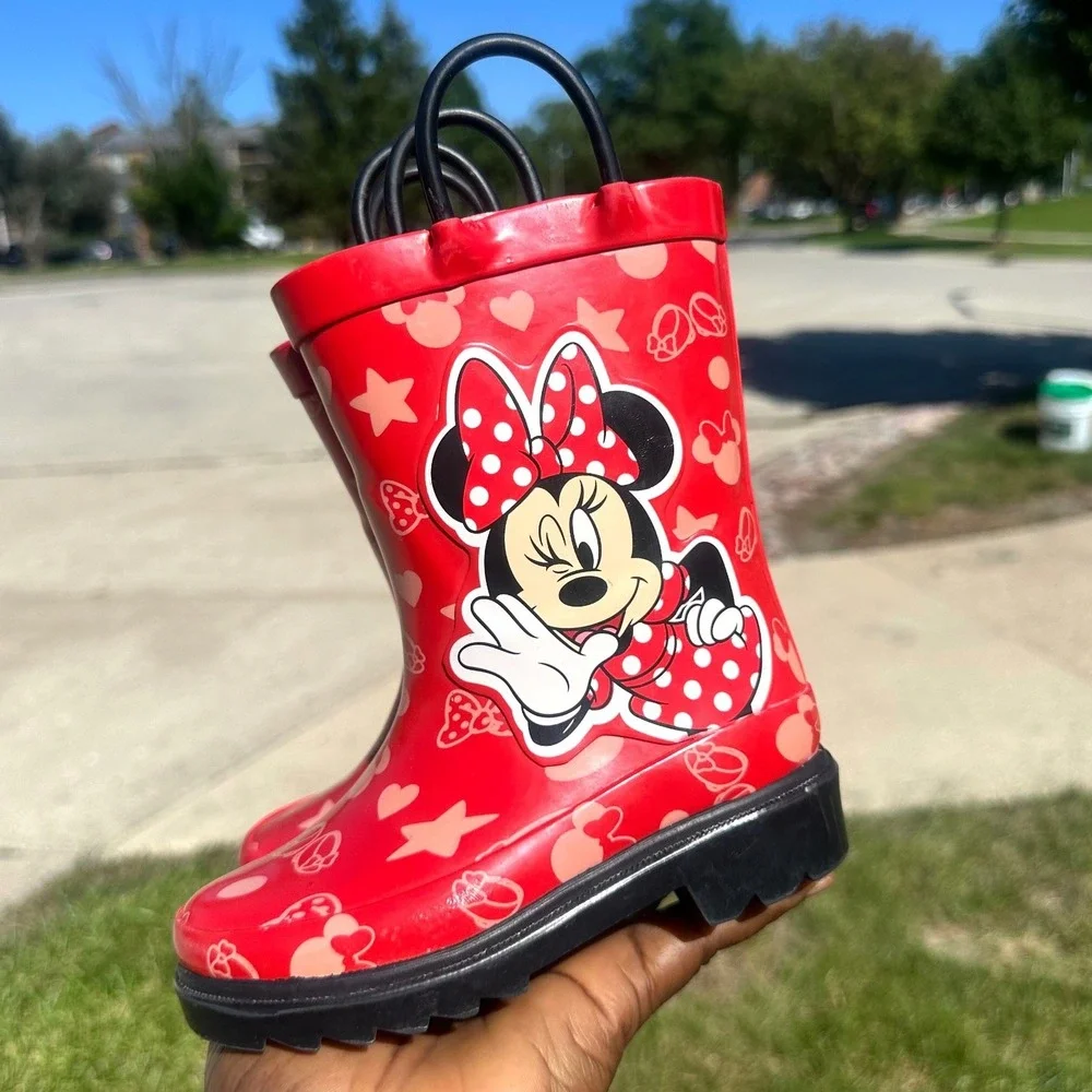Disney Minnie Mouse Toddler Girl Waterproof Rubber Rain Boots Size 7 Red